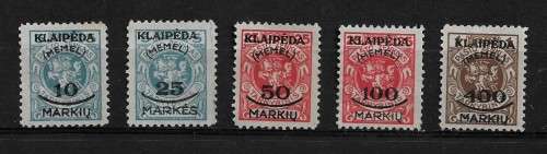 Memel (Lithuania Adminstration) - 1923 Surcharge Overprint Full Set of 5 Stamps MH