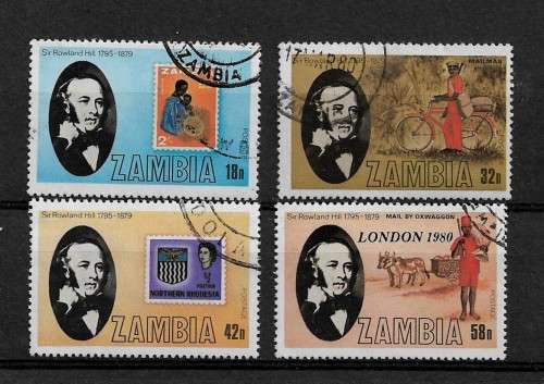 Zambia - 1979 100th Anniversary of Sir Rowland Hill Death Full Set of 4 Stamps VFU