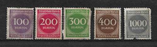 Deutsches 3rd Reich 1920-1923 Inflation Part Set of 5 Stamps MH & Fine Used
