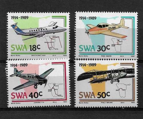 SWA - 1989 Anniversary of Aviation in SWA Full Set of 4 Stamps MNH