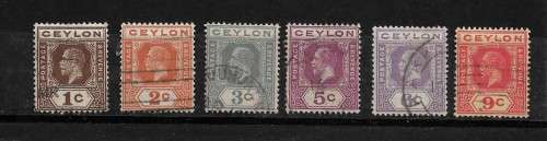 Ceylon 1912-1932 KGV Definitive Issue Part Set of 6 Stamps Fine Used
