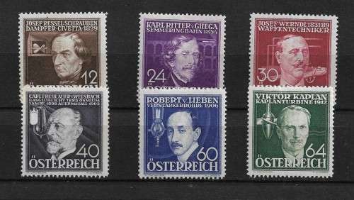 Austria - 1936 Famous Invertors Full Set of 6 Stamps MH
