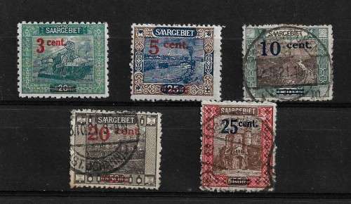 Saar (Germany) - 1921 Overprint Part Set of 5 Stamps Fine Used