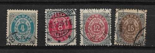 Denmark 1873-1879 Definitive Issue Part Set of 4 Stamps Fine Used