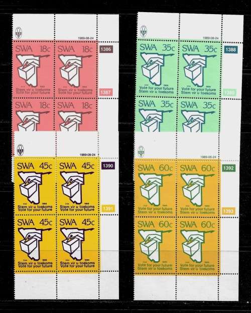 SWA - 1989 Constitutional Election Full Set of Control Blocks of 4 Stamps MNH