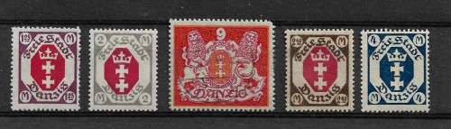 Danzig - 1922 Full Set of 5 Stamps MH & Fine Used