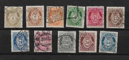 Norway 1910-1911 Definitive Issue Part Set of 11 Stamps Fine Used