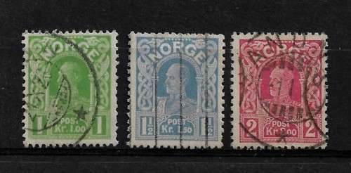 Norway - 1910 King Haakon VII Part Set of 3 Stamps Fine Used