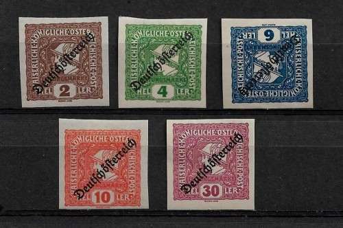 Austria - 1919 Overprint German Austria Imperf Part Set of 5 Stamps MH