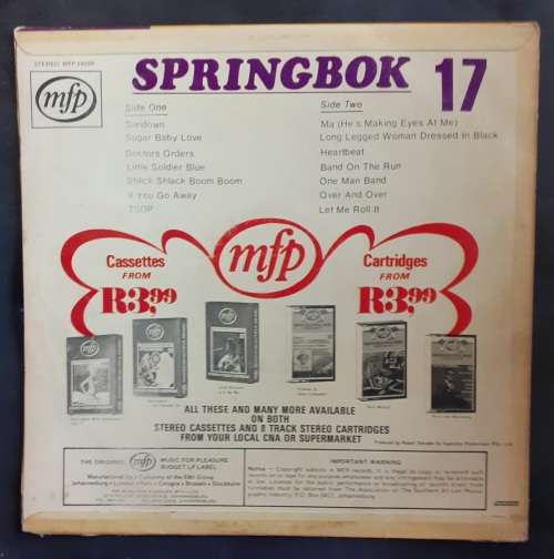 Springbok Hit Parade Vol.17 LP Vinyl Record