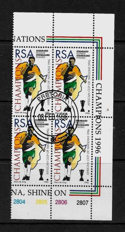 South Africa - 1996 Africa Cup of Nations Champions Block of 4 Stamps VFU