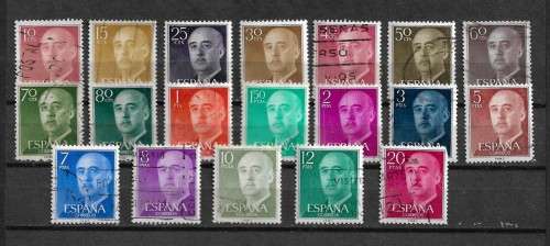 Spain - 1955 General Franco Definitive Issue Part Set of 19 Stamps Fine Used