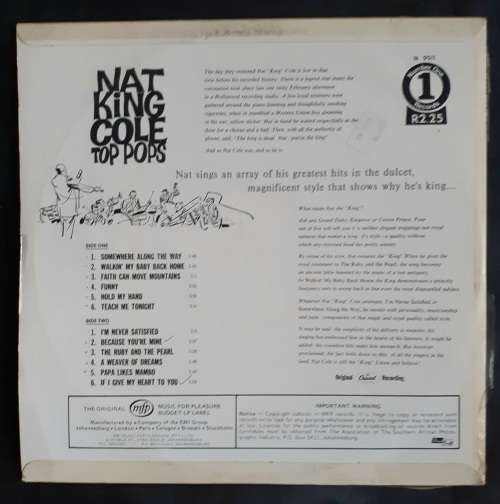 Nat King Cole - Top Pops LP Vinyl Record