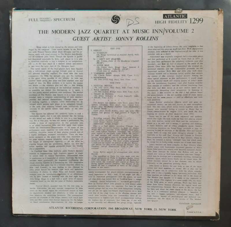 The Modern Jazz Quartet At Music Inn Volume 2 LP Vinyl Record - USA Pressing