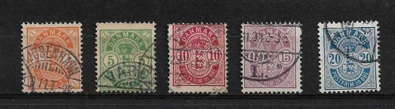 Denmark - 1885-1902 Part Set of 5 Stamps Fine Used