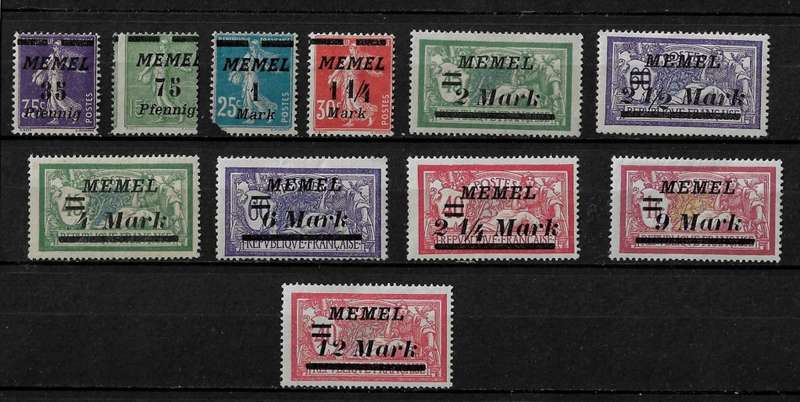 Memel (Germany & France) - 1922 Overprint Part Set of 11 Stamps MH