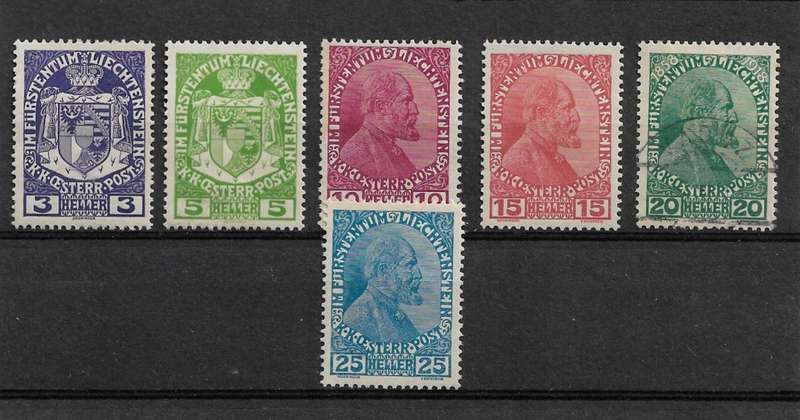 Liechtenstein - 1917 Full Set of 6 Stamps MH & VFU