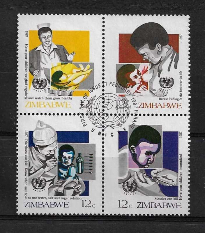 Zimbabwe - 1987 Child Survival Campaign Block of 4 Stamps CTO