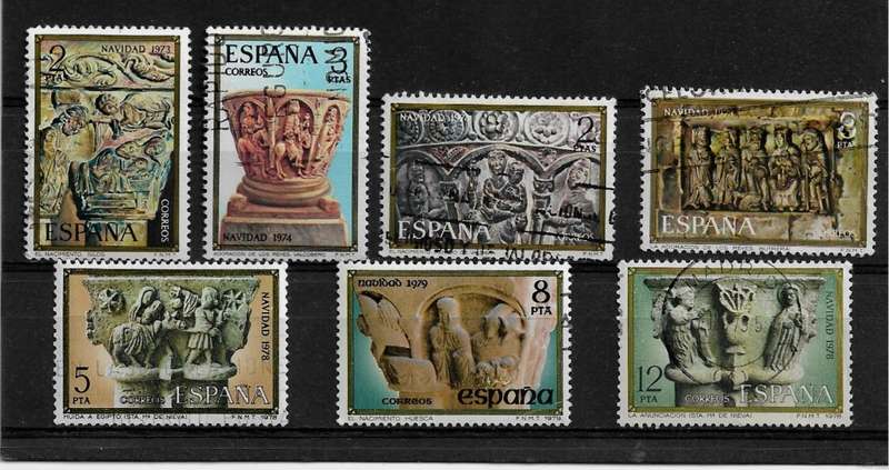 Spain 1974-1979 Navidad (Christmas) Collection of 7 Stamps Fine Used