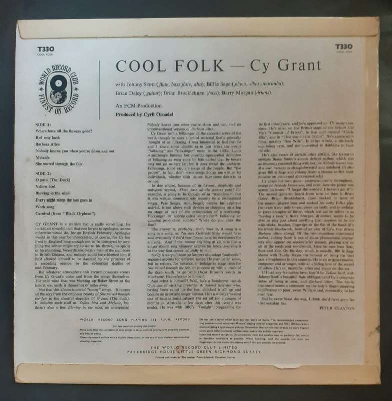 Cy Grant - Cool Folk! LP Vinyl Record - UK Pressing