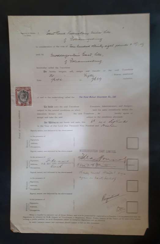 Transfers of Registered Shares Certificate - dated 1919