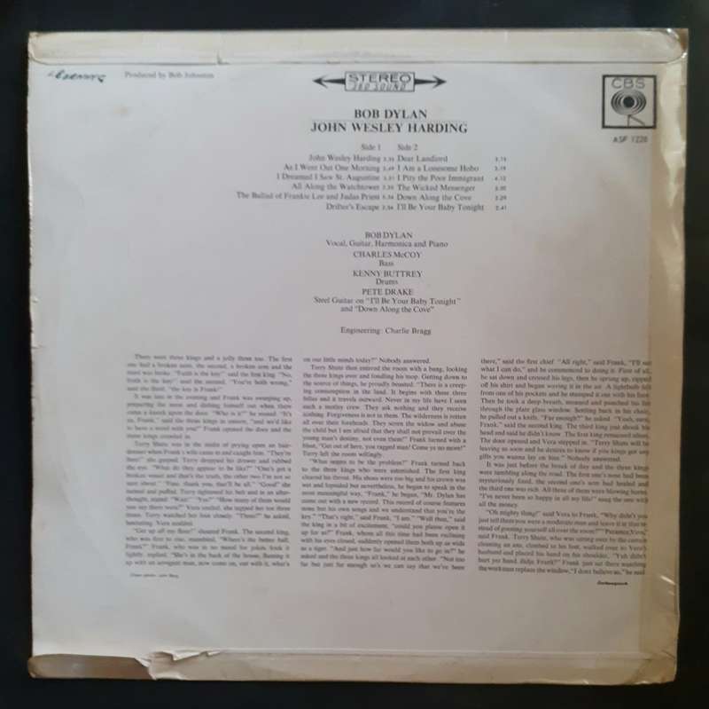 Bob Dylan - John Wesley Harding LP Vinyl Record