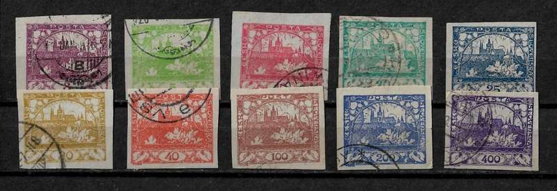 Czechoslovakia - 1918-1919 Definitive Issue Imperf Full Set of 10 Stamps Fine Used
