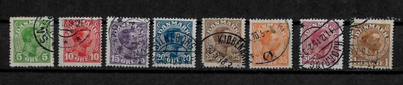 Denmark - 1913/16 Definitive Issue Part Set of 9 Stamps Fine Used