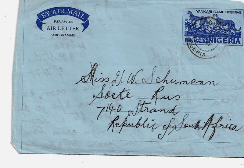 Nigeria 1974 Aerogram Posted to Strand, South Africa