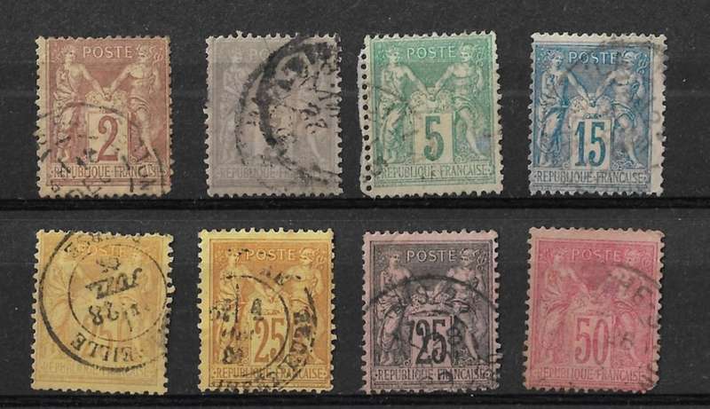 France 1879-1899 Definitive Issue Part Set of 8 Stamps Used