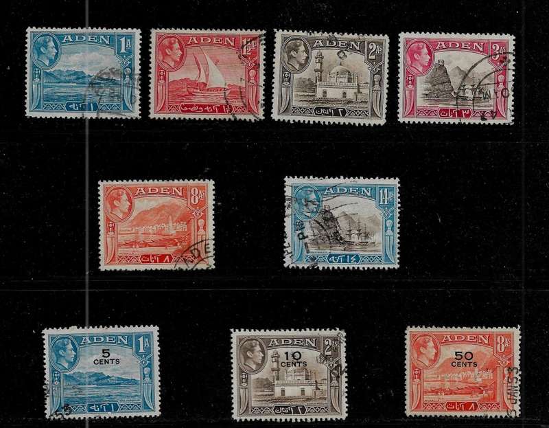 Aden - 1951 KGVI Definitive Issue Part Set of 9 Stamps VFU