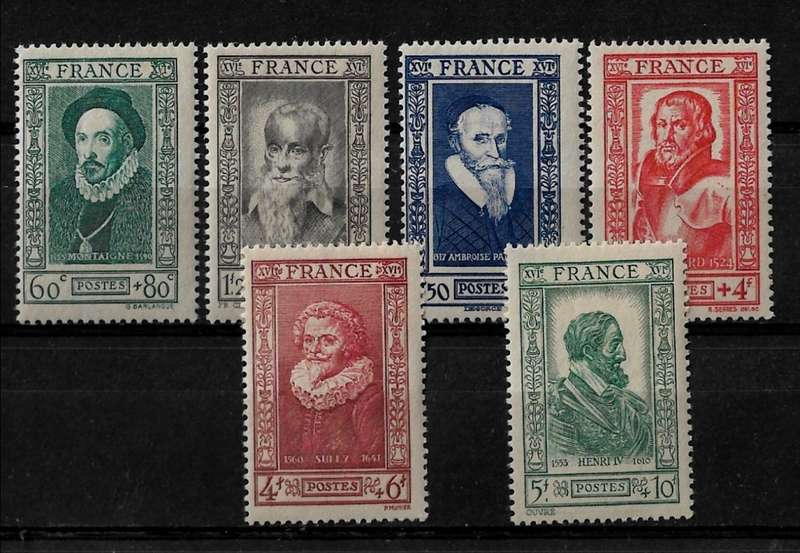 France - 1943 French Celebrities Full Set of 6 Stamps MH