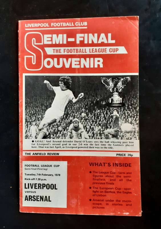 Liverpool vs Arsenal 1977/78 League Cup Semi Final 1st Leg Match Programme