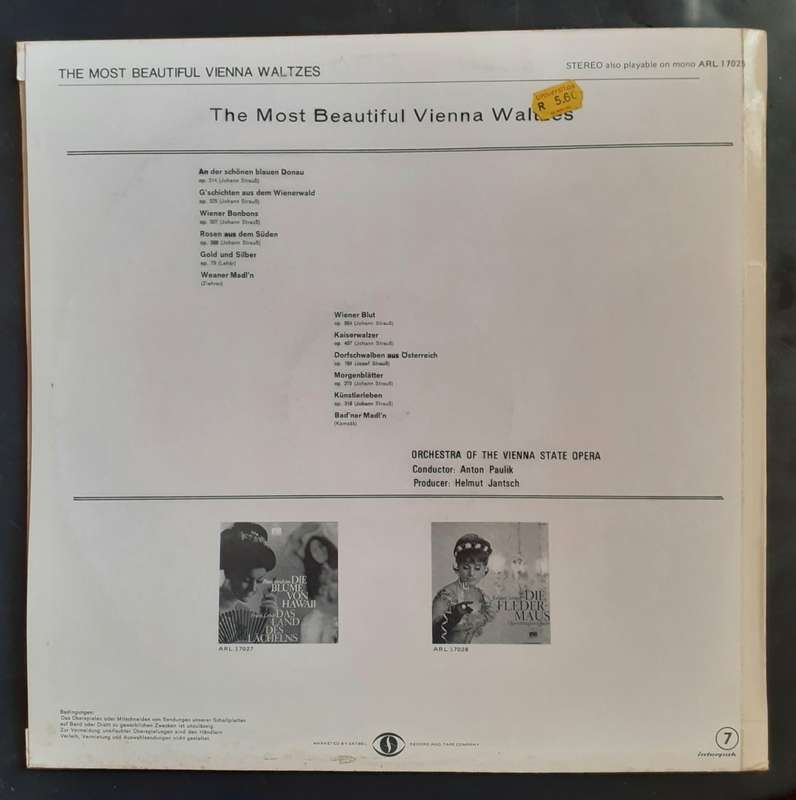 The Most Beautiful Vienna Waltzes LP Vinyl Record - Germany Pressing