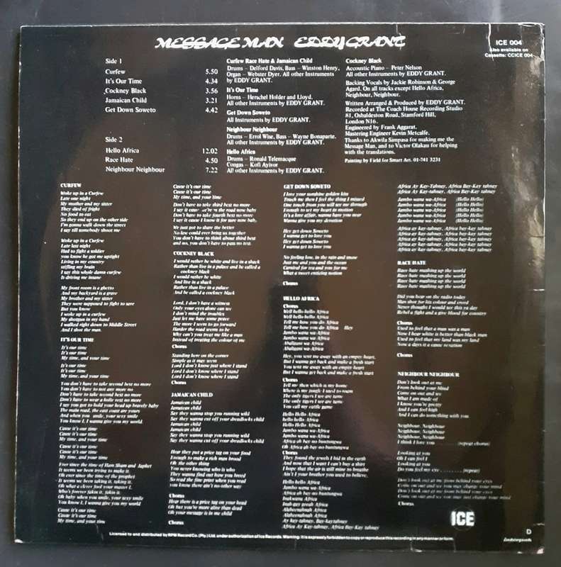 Eddy Grant - Message Man LP Vinyl Record
