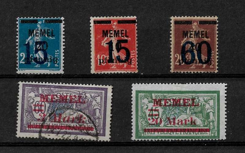 Memel (Germany) - 1921 Definitive Issue Overprint Part Set of 5 Stamps MH & Fine Used