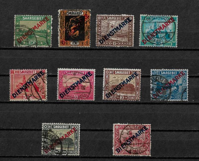 Saar (Germany) - 1922 Official Issue Overprint Part Set of 10 Stamps Fine Used