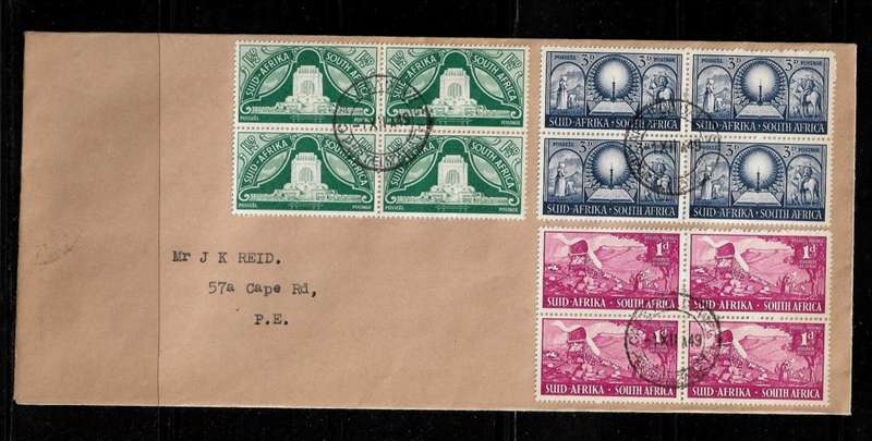 Union of South Africa - 1949 Inauguration of Voortrekker Full Set of Blocks of 4 on Cover