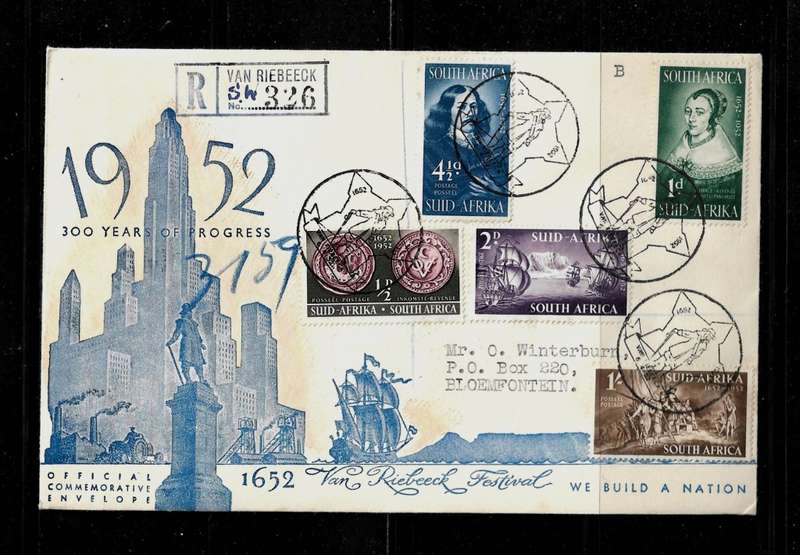 Union of South Africa - 1952 Tercentenary of Van Riebeeck Landing Official Cover