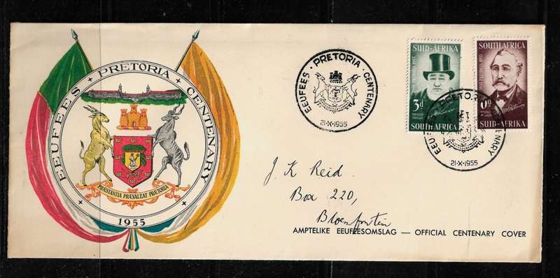 Union of South Africa - 1955 Centenary of Pretoria Official Cover