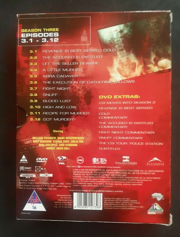 CSI : Crime Scene Investigation - Season 3 Episodes 3.1-3.12 (3 DVD Set)