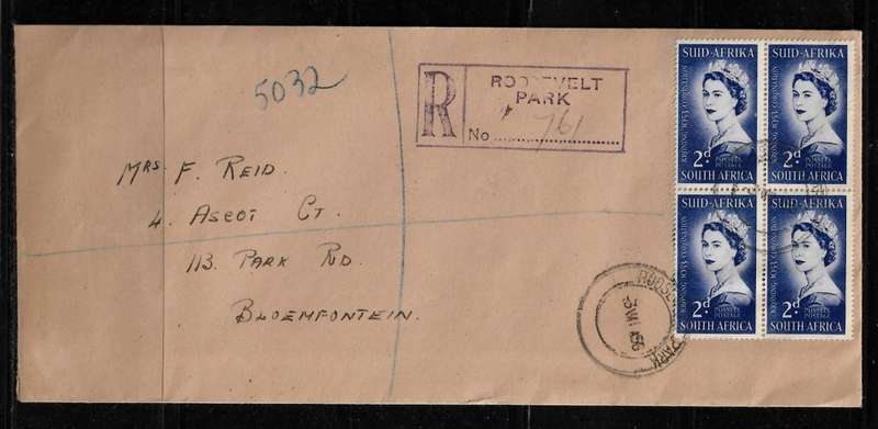 Union of South Africa - 1953 Coronation of QEII Block of 4 Stamps on Cover