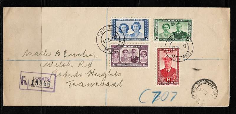 Bechuanaland - 1947 Royal Visit Full Set on Registered Cover