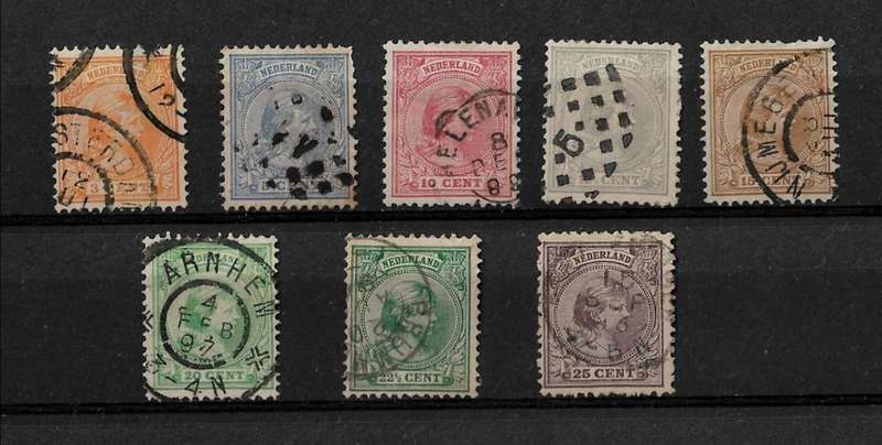 Netherlands - 1891-1894 Queen Wilhelmina Part Set of 8 Stamps Fine Used