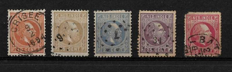 Netherlands Indies - 1870-1881 King Willem III Part Set of 5 Stamps Fine Used