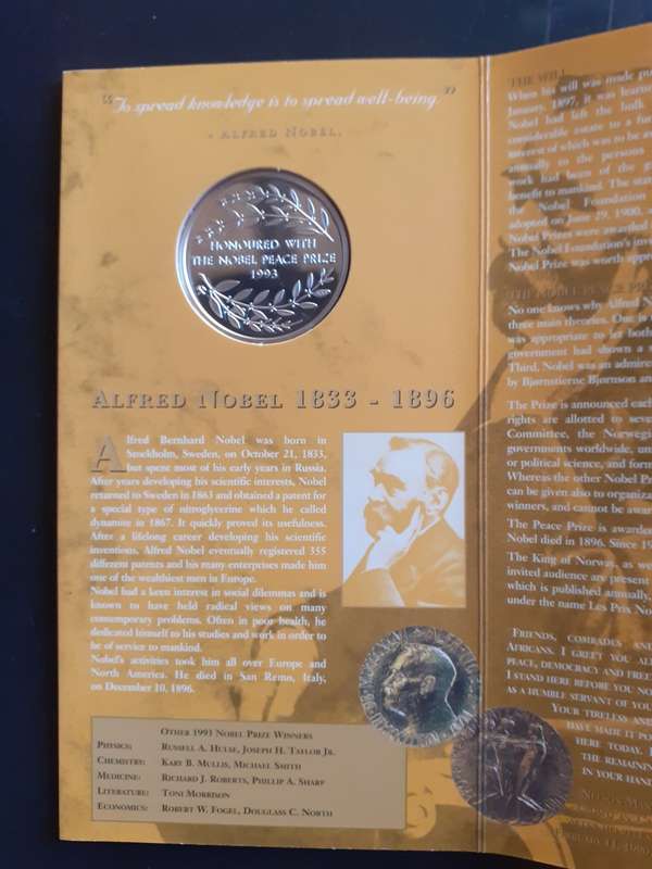 Nelson Mandela 1OZ Silver Medallion Mint of Norway Winner of Nobel Prize