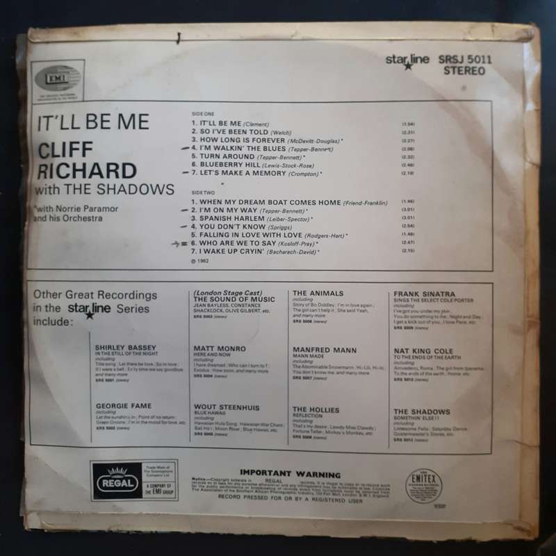 Cliff Richard - It'll Be Me LP Vinyl Record