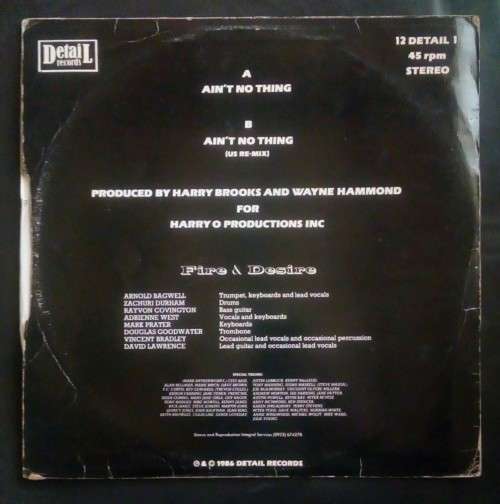 Fire and Desire - Ain`t No Thing 12` Single Vinyl Record - UK Pressing