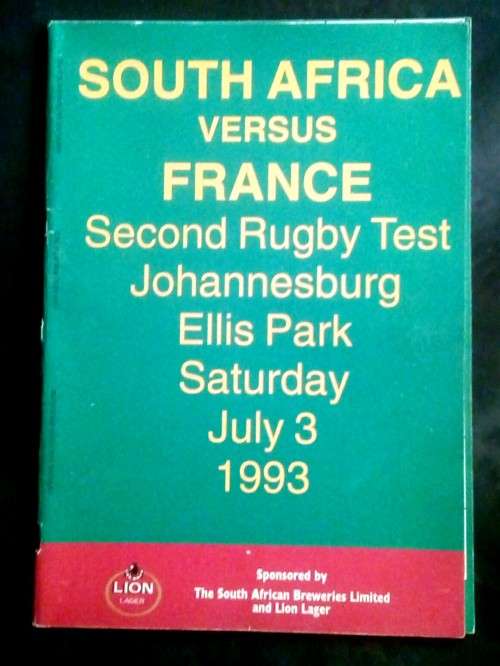South Africa vs France 1993 2nd Test Match Programme