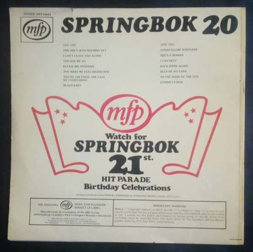 Springbok Hit Parade Vol.20 LP Vinyl Record